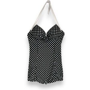 Vintage‎ Swimsuit Retro Polka Dot Swim Bathing Suit One Piece Black White Sze XL